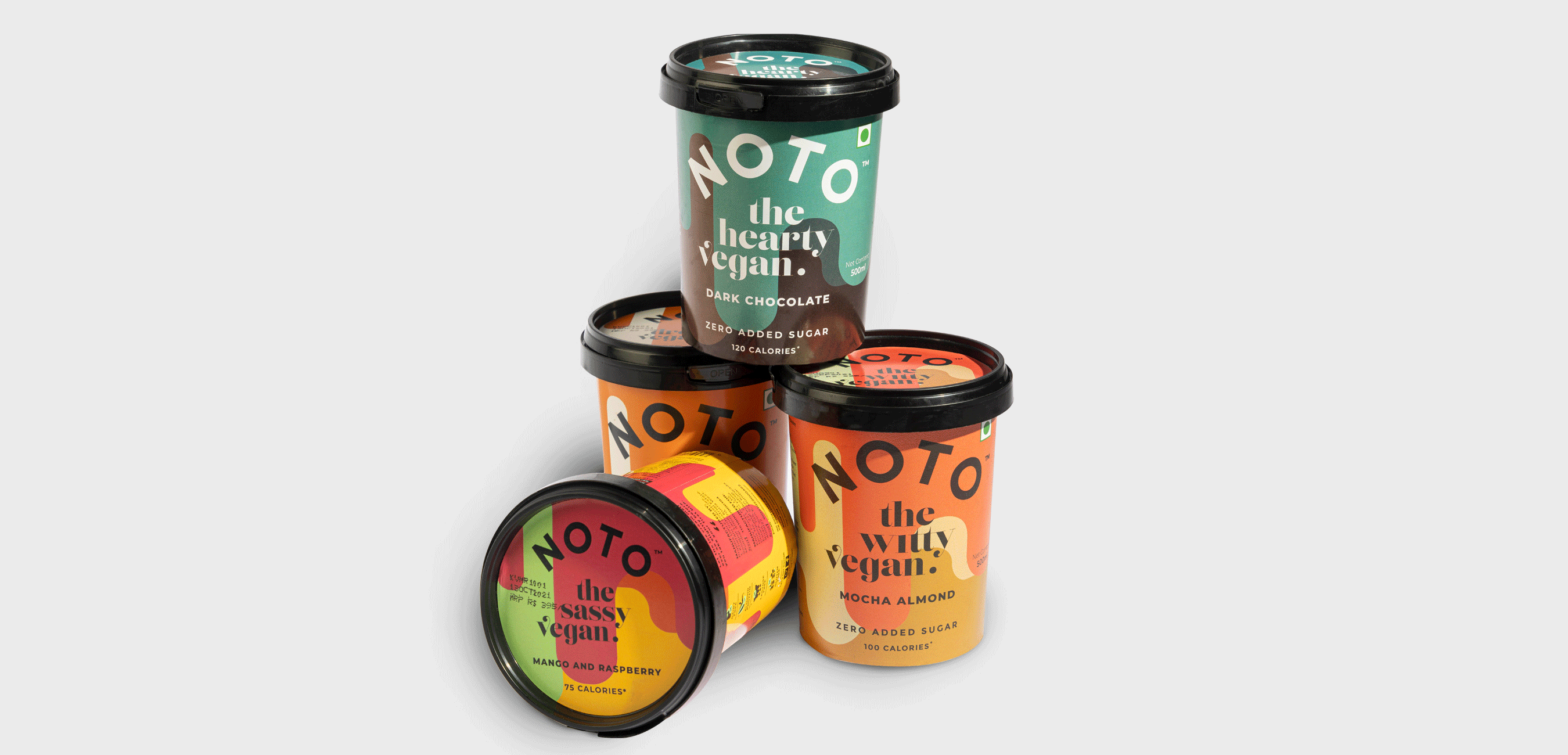 NOTO素食冰淇淋包裝設(shè)計采用大膽、明亮的色調(diào)吸人眼球(圖4)