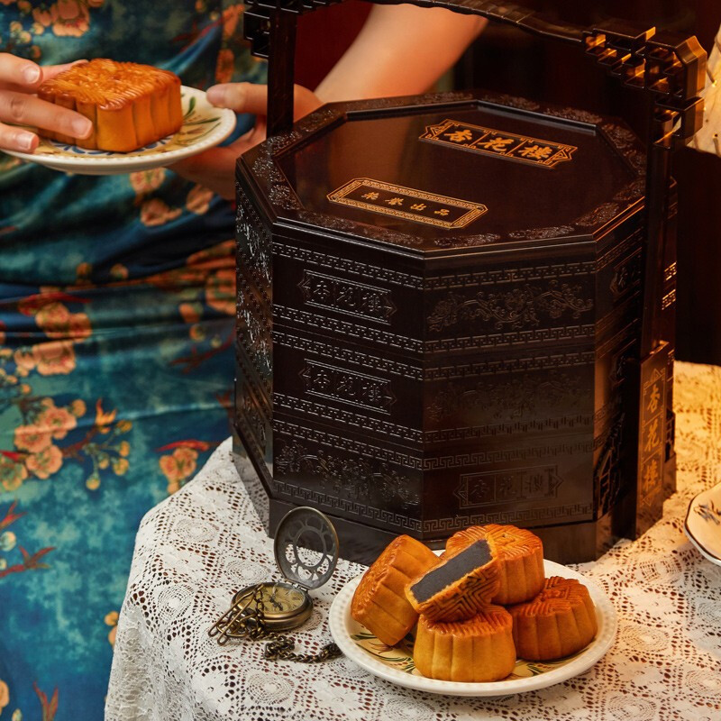 杏花樓 豪華提籃 廣式月餅 13餅4味 1.88kg 禮盒裝包裝禮盒產品包裝創意設計欣賞(圖4)