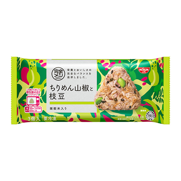 包裝設(shè)計欣賞冷凍完全飯DELI ＜縐綢花椒和毛豆＞飯團(日清食品) (圖1)
